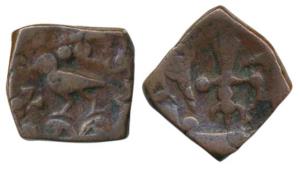Gopal Singh, Copper Square Paisa, 11.94g, obv. a beautiful depiction of a sparrow, rev. a 