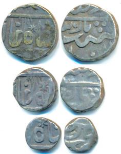 Udaipur Mint, set of 3, Silver Rupee, ½ and ¼, in the name of Alamgir II, sun or star mint