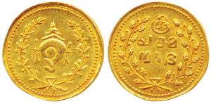 Tulabharam issue (1870-1931 AD), Gold ½ Pagoda, obv. conch shell within wreath, rev. Sri P