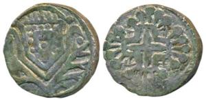 Diu, Peter II, Silver Xerafim, 11.70g, obv. crude crowned arms in branches, rev. voided fl