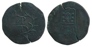 Goa, Miguel, Copper Tanga, 38.15g, crowned arms on obv., value AP/T in center on rev., iss