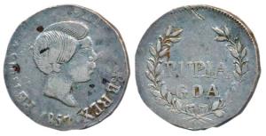 Goa, Pedro V, Silver Rupia, 10.94g, 1857 AD, value within sprays on rev. (KM 279). Very Fi