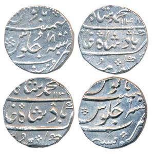 Mumbai Mint, Silver Rupee (2), in the name of Muhammad Shah, AH 113x/9 and 1148/18 (KM 163