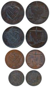 Proof, set of 4, Copper 2, 1- ½ , 1 and ½ Pice, 1791, bale mark with date below on obv., S