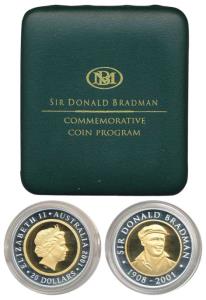 Australia, Sir Donald Bradman 1908-2001, $20 Bi-metal gold and silver, 8.4g gold and 5 g s