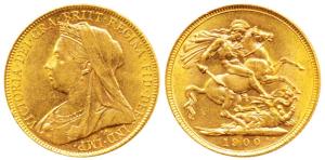 Great Britain, Victoria, Gold Sovereign, 8g, 1900, Veiled head (KM 785). Extremely Fine, S