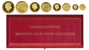 Great Britain, Elizabeth II, Gold Pounds 100, 50, 25 and 10; that is 1 ounce, ½, ¼ and 1/1
