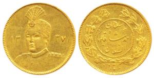 Iran, Sultan Ahmad Shah (1909-1925 AD), Gold Toman, 2.8g, AH 1337, uniformed bust of the k
