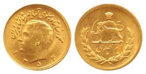 Iran, Pahlavi Dynasty, Muhammad Reza Shah, Gold ½ Pahlavi, 4.06g, 1354 SH (KM 1162). Extre