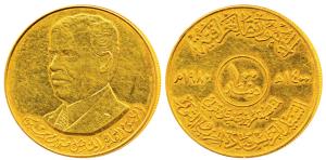 Iraq, Gold 100 Dinars, 34g, Commemorating Sadam Hussein’s first Anniversary as President, 