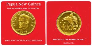 Papua New Guinea, Gold 100 Kina, 9.57g, Independence in 1975, Bird of Paradise on rev., .9