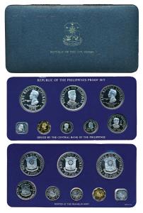 Phillipines proof set of 8 coins, Silver 50 and 25 Piso, Cupro-Nickel 5 and 1 Piso, 25, 10