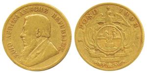South Africa, Gold Kruger Pond, 8g, 1898, Single shaft type (KM 10.2). About Very Fine, Ra