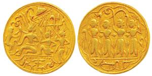 Ram Tanka, Gold Temple Token, 10.8g, obv. Ram Durbar - Ram and Sita seated on a throne, fa