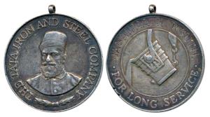 Tata Iron and Steel Company, Silver, For Long Service, portrait of Jamshedji Tata on obv.;