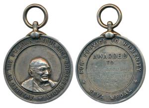 Mahatma Gandhi, Silver Medal, 30.85g, St. John Ambulance Brigade (India), rev. Seva Medal 