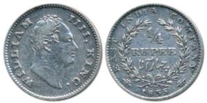 William IV, Silver ¼ Rupee, 1835, Calcutta Mint, RS incuse, Wreath with 20 Berries (10L+10