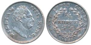 William IV, Silver ¼ Rupee, 1835, Calcutta Mint, F incuse, Wreath with 20 Berries (10L+10R