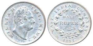 William IV, Silver ½ Rupee, 1835, Calcutta Mint, RS incuse, 21 Berries, (Prid 66). Very Fi