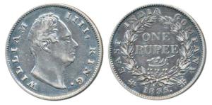 William IV, Silver Rupee, 1835, Calcutta Mint, F raised, A / I, Two leaves, 19 Berries, (P