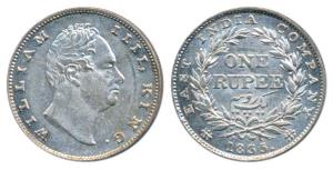 William IV, Silver Rupee, 1835, Bombay Mint, No initials, B / II, Bud leaves, 20 Berries, 