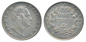 William IV, Silver Rupee, 1835, Bombay Mint, No initials, B / II, Bud leaves, 20 Berries, 