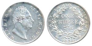 William IV, Silver Rupee, 1835, Calcutta Mint, Dug out F incuse, A / III, Bud leaves, 19 B