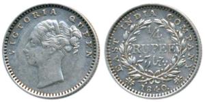 Victoria Queen, Silver ¼ Rupee, 1840, Continuous legend, Madras Mint, English Head, S incu