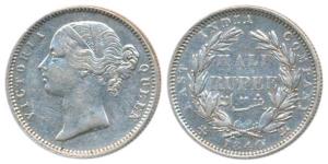 Victoria Queen, Silver ½ Rupee, 1840, Divided legend, Calcutta / Bombay Mint, .W.W incuse,