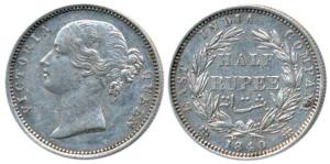 Victoria Queen, Silver ½ Rupee, 1840, Divided legend, Madras Mint, S raised W.W incuse, 24