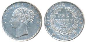 Victoria Queen, Silver Rupee, 1840, Continuous legend, Calcutta Mint, English Head, 2 leav