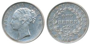 Victoria Queen, Silver Rupee, 1840, Continuous legend, Madras Mint, English Head with Comp