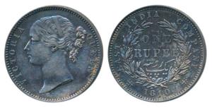 Victoria Queen, Silver Rupee, 1840, Divided legend, Madras Mint, W.W.S raised, 28 Berries,