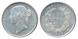 Victoria Queen, Silver Rupee, 1840, Divided legend, Madras Mint, W.W.B raised, No dot afte