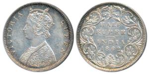 Victoria Queen, Silver ½ Rupee, 1862, Bombay Mint, B1 / II, Round pearls in the crown, (Pr