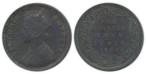 Victoria Empress, Copper ¼ Anna, 1882, Bombay Mint, (Prid 638). Extremely Fine.