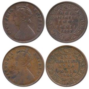 Victoria Empress, Copper ¼ Anna (2), 1897 & 1901, both, Calcutta Mint, (Prid 630 & 634). V