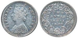 Victoria Empress, Silver 2 Annas, 1882, Bombay Mint, B / I / dot, Unlisted in Pridmore. Ve