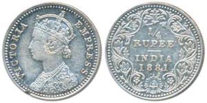 Victoria Empress, Silver ¼ Rupee, 1881, Bombay Mint, C / II dot, Unlisted in Pridmore, (SW