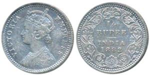 Victoria Empress, Silver ¼ Rupee, 1882, Calcutta Mint, C / II / C incuse, (Prid 387). Very