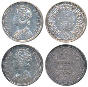 Victoria Empress, Silver ¼ Rupee (2), 1893, Calcutta Mint, C / II / C incuse; Bombay Mint,