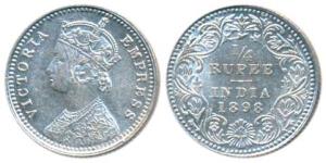 Victoria Empress, Silver ¼ Rupee, 1898, Calcutta Mint, C / II / C incuse; (Prid 402). Extr