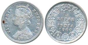 Victoria Empress, Silver ¼ Rupee, 1900, Calcutta Mint, C / II / C incuse, (Prid 403). Very