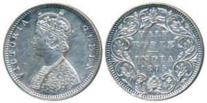 Victoria Queen, Silver ½ Rupee, 1875, Bombay Mint, B2 / II / dot, (Prid 286). Very Fine+, 