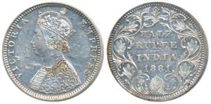Victoria Empress, Silver ½ Rupee, 1881, Bombay Mint, B2 / II / dot, (Prid 289). Very Fine,