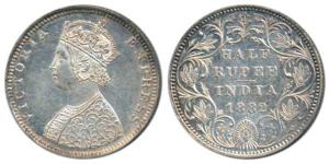 Victoria Empress, Silver ½ Rupee, 1882, Bombay Mint, B2 / II / dot, (Prid 290). About Unci