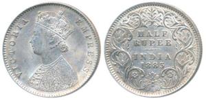 Victoria Empress, Silver ½ Rupee, 1883, Calcutta Mint, A / I / C incuse, (Prid 267). Very 