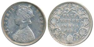 Victoria Empress, Silver ½ Rupee, 1884, Bombay Mint, A / II / no dot, (Prid 293). Very Fin