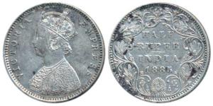 Victoria Empress, Silver ½ Rupee, 1885, Bombay Mint, A / II / B raised, (Prid 292). Very F