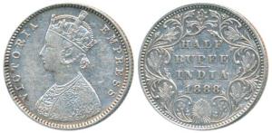 Victoria Empress, Silver ½ Rupee, 1888, Bombay Mint, A / II / B raised, (Prid 298). Very F